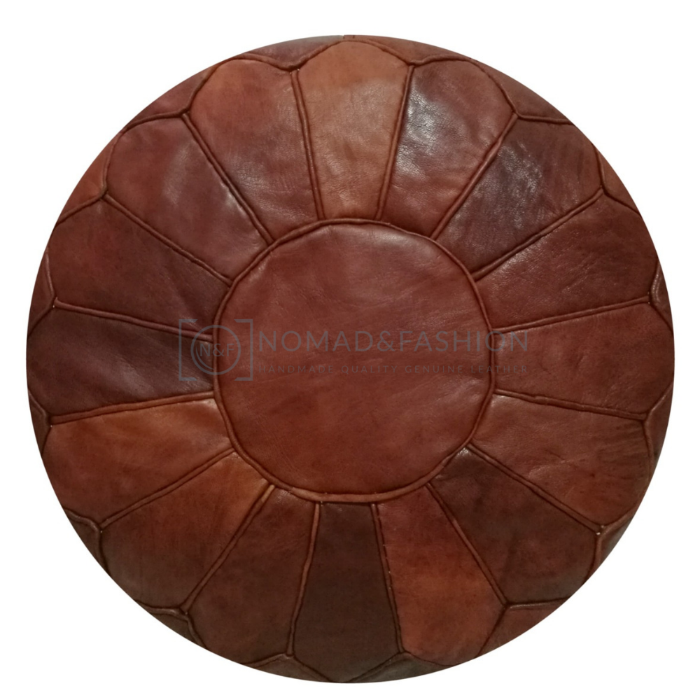 Premium handmade leather Moroccan pouf ottoman round  poof Red Brown
