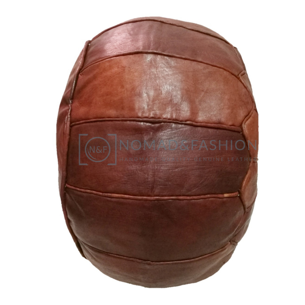 Premium handmade leather Moroccan pouf ottoman round  poof Red Brown