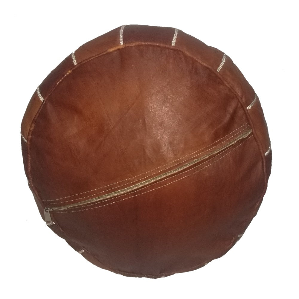 Set Of 2Geniune Moroccan handmade leather pouf Dark Almond