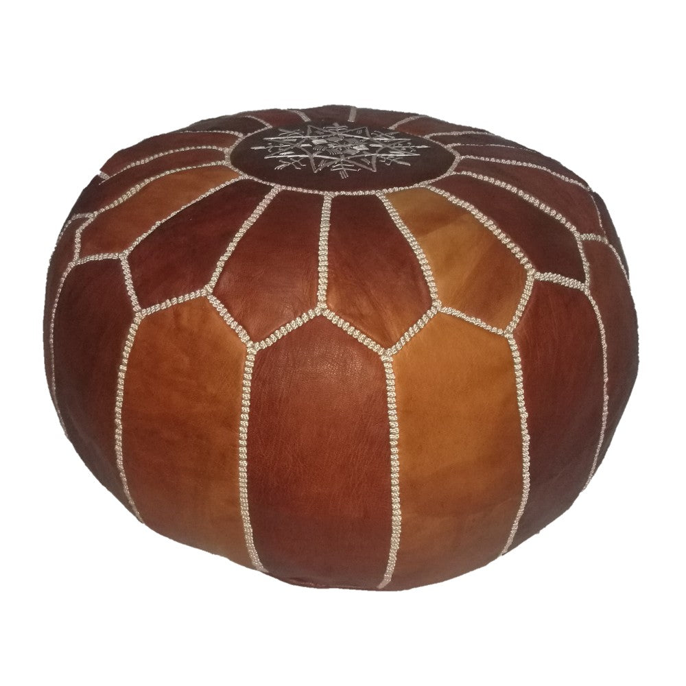 Set Of 2Geniune Moroccan handmade leather pouf Dark Almond