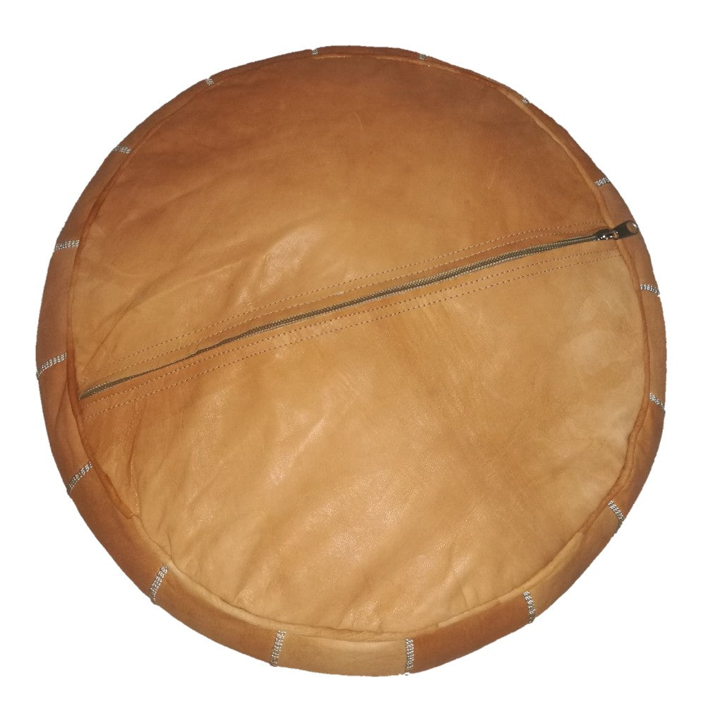 Geniune Moroccan handmade leather pouf Light Almond
