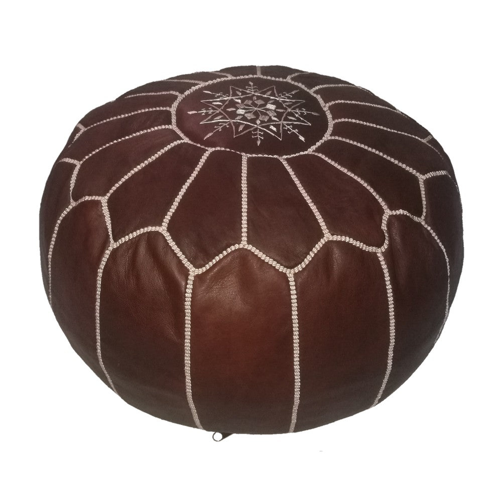 Geniune Moroccan handmade leather pouf Brown