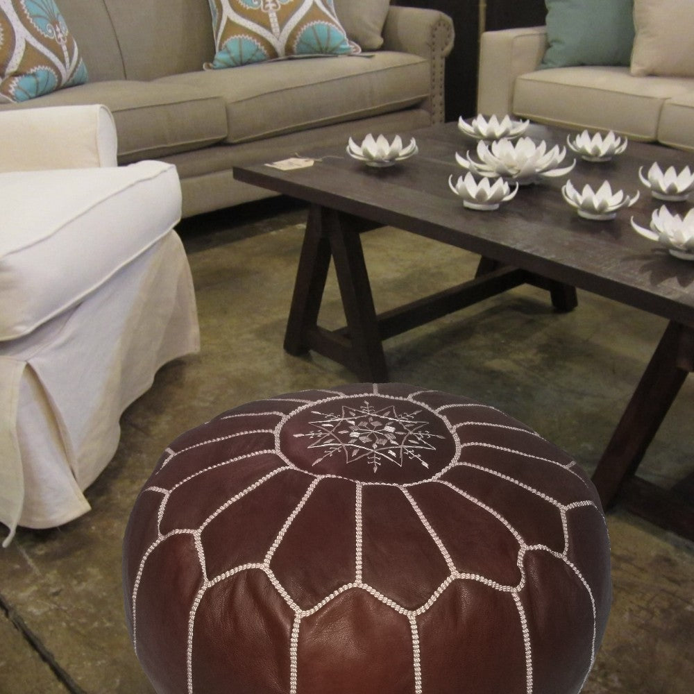 Geniune Moroccan handmade leather pouf Brown