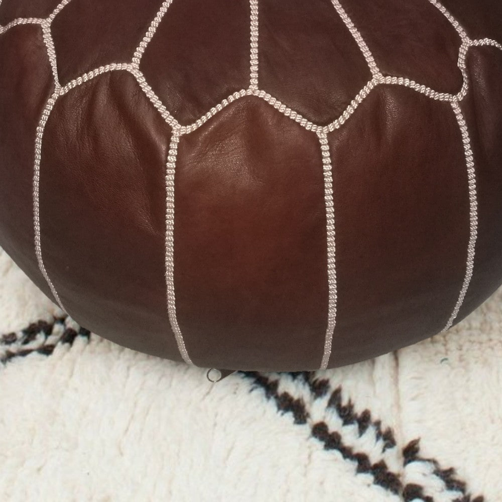 Geniune Moroccan handmade leather pouf Brown