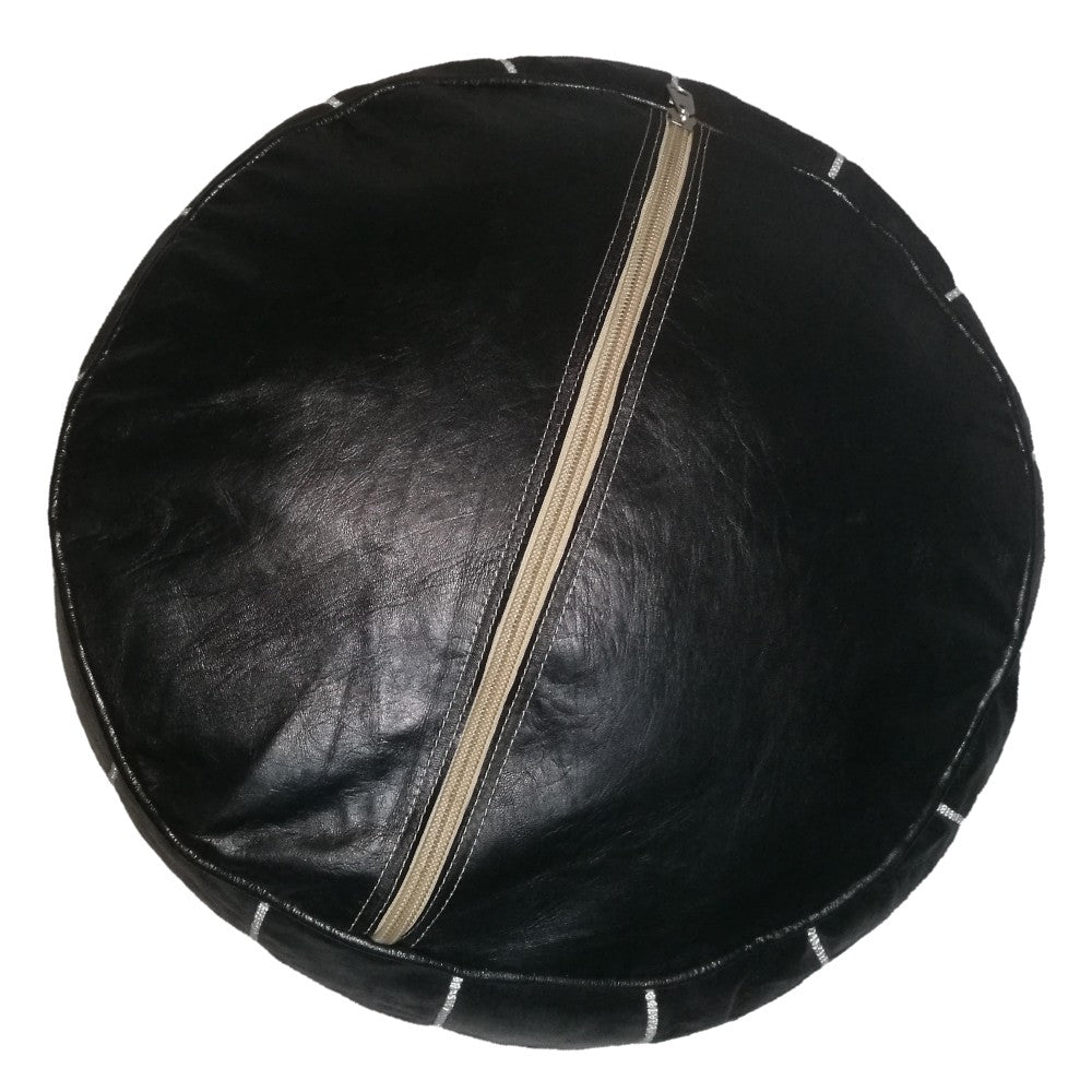 Set of 2 Moroccan handmade leather pouf Black