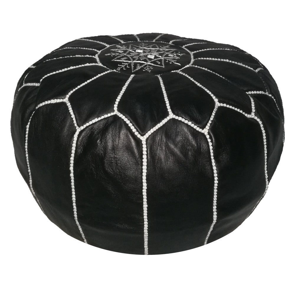 Moroccan handmade leather pouf Black
