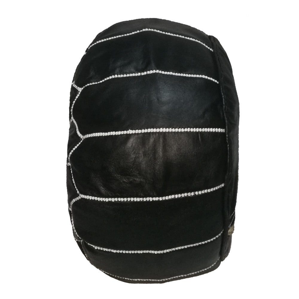 Set of 2 Moroccan handmade leather pouf Black