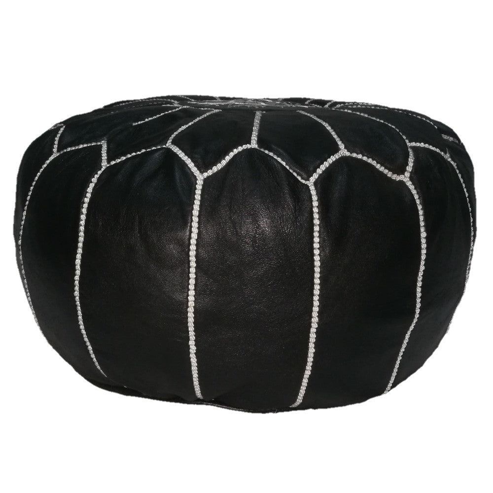 Moroccan handmade leather pouf Black