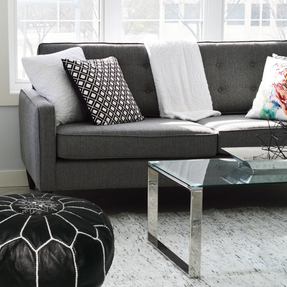 Moroccan handmade leather pouf Black