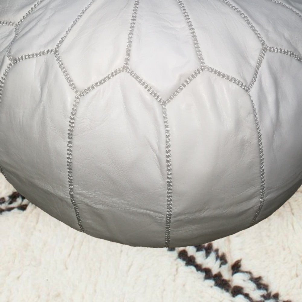 Set Of 2 Geniune Moroccan handmade leather pouf White