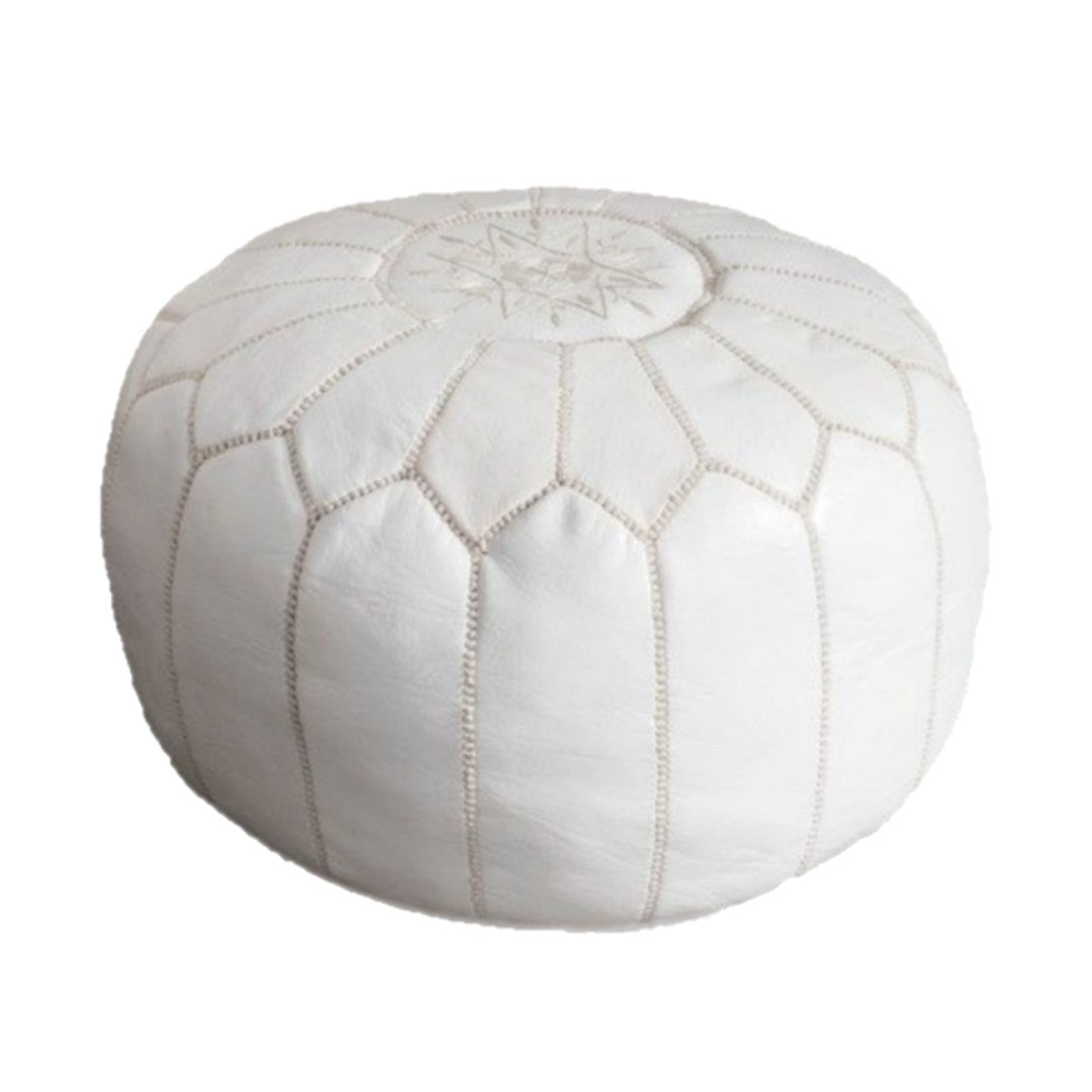 Set Of 2 Geniune Moroccan handmade leather pouf White