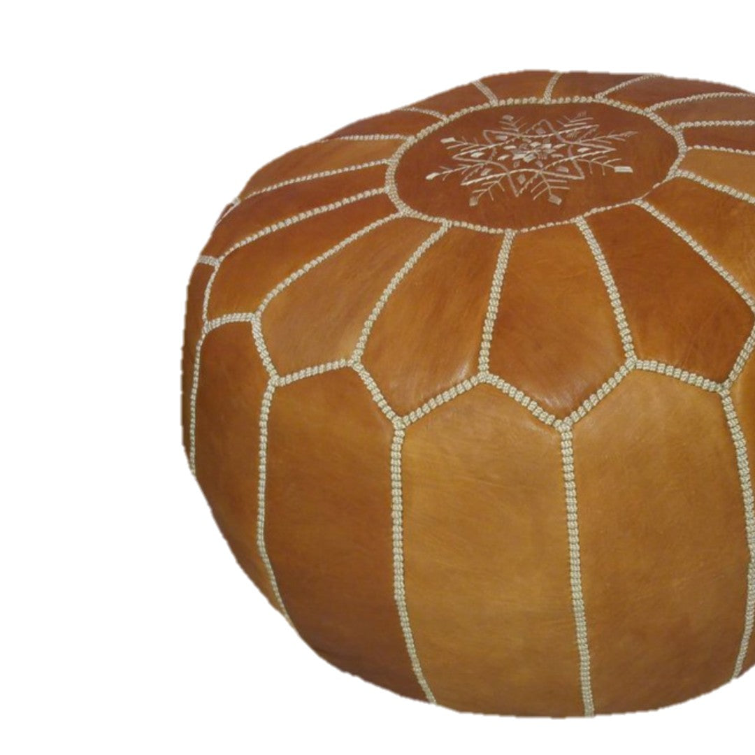 Geniune Moroccan handmade leather pouf Light Almond