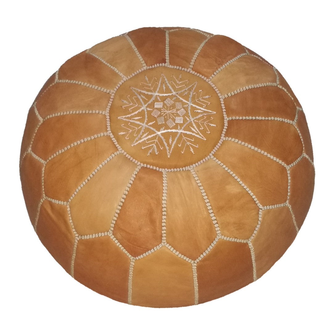 Geniune Moroccan handmade leather pouf Light Almond