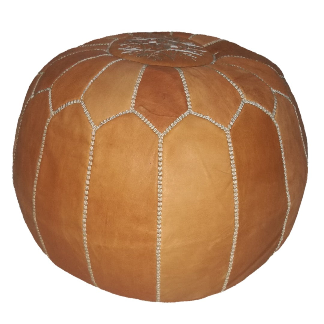 Geniune Moroccan handmade leather pouf Light Almond