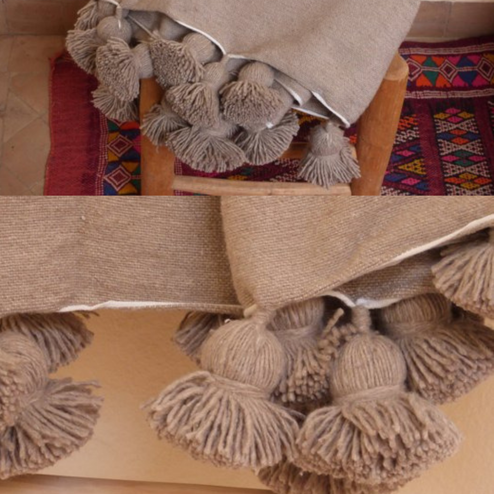 Moroccan Handmade Blanket Covered Wool Berber Biege