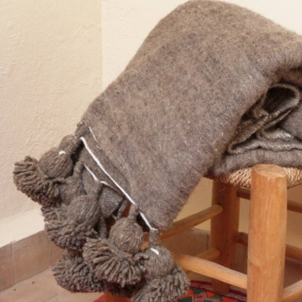 Moroccan Handmade Blanket Covered Wool Berber Gray blanket
