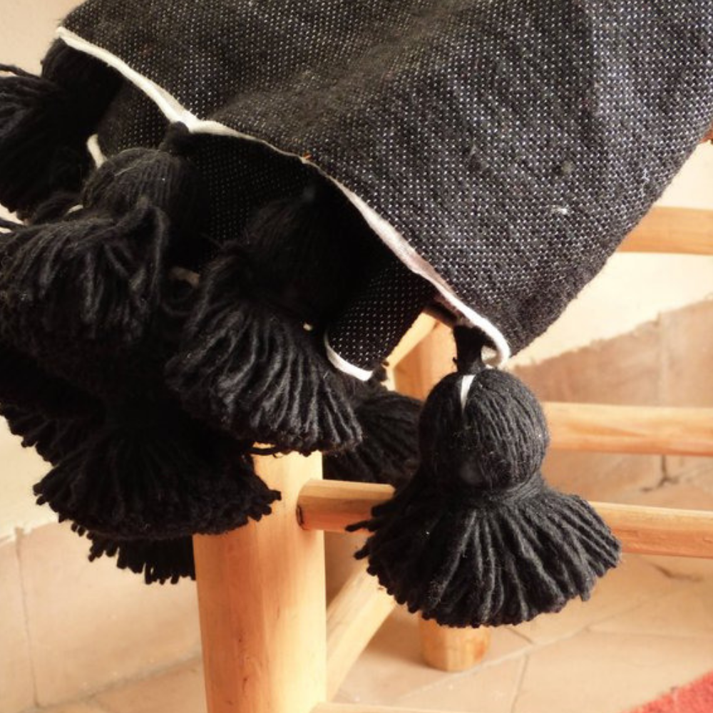 Moroccan Handmade Blanket Covered Wool Berber black