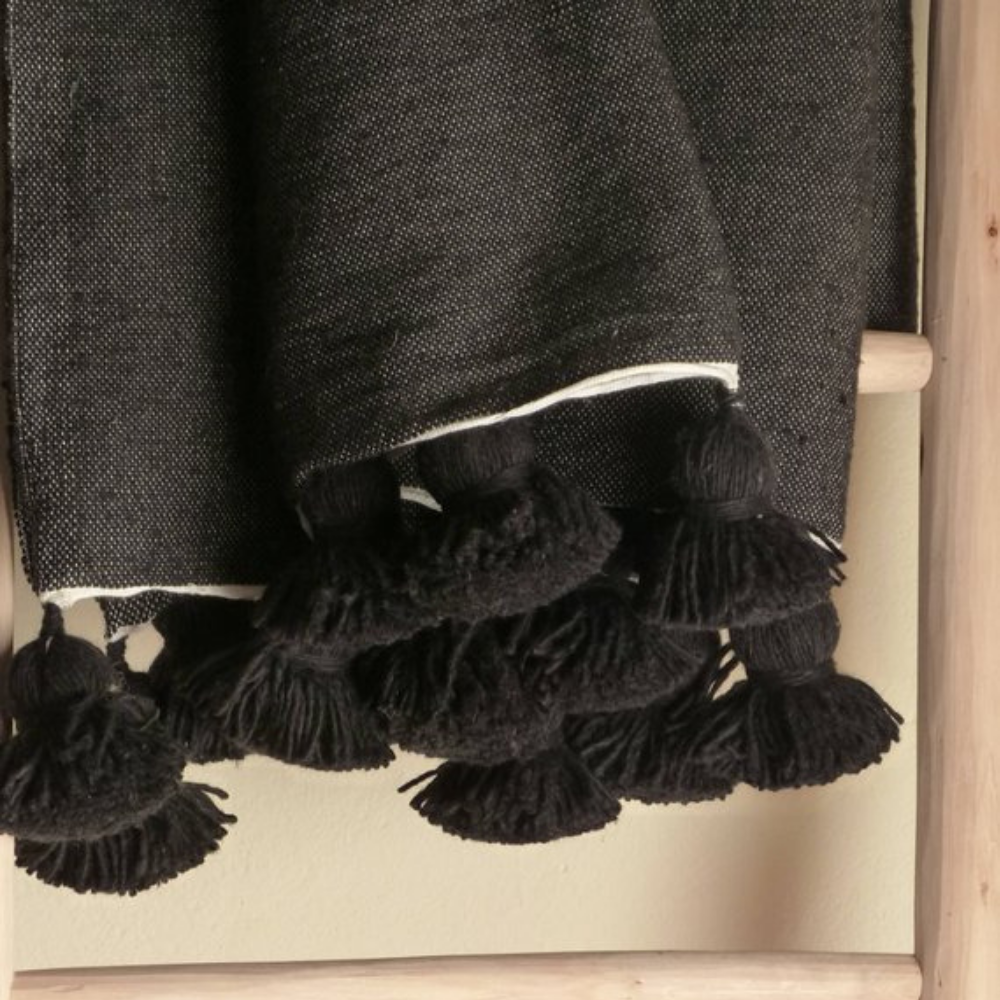 Moroccan Handmade Blanket Covered Wool Berber black