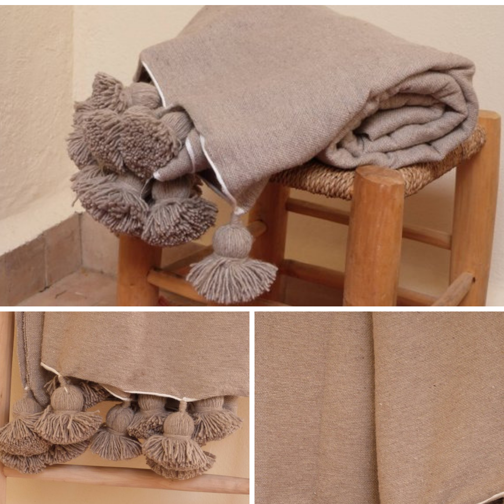 Moroccan Handmade Blanket Covered Wool Berber Biege