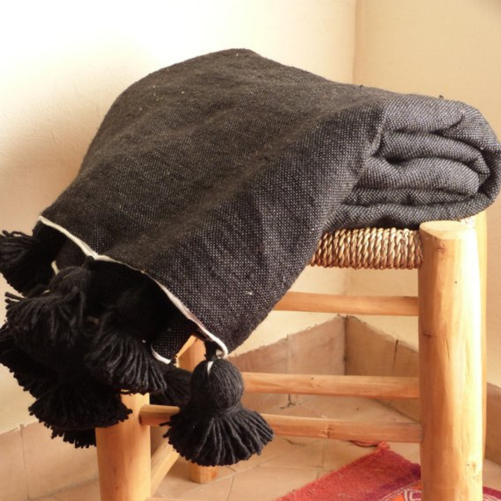 Moroccan Handmade Blanket Covered Wool Berber black