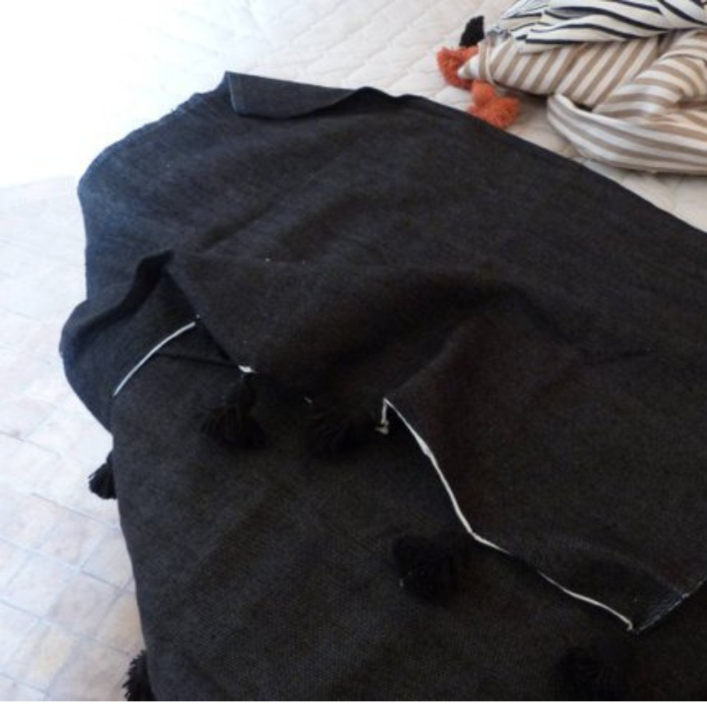 Moroccan Handmade Blanket Covered Wool Berber black
