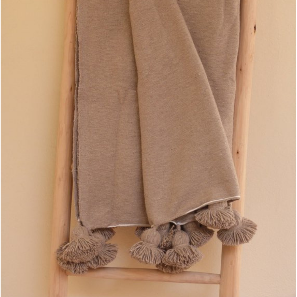 Moroccan Handmade Blanket Covered Wool Berber Biege