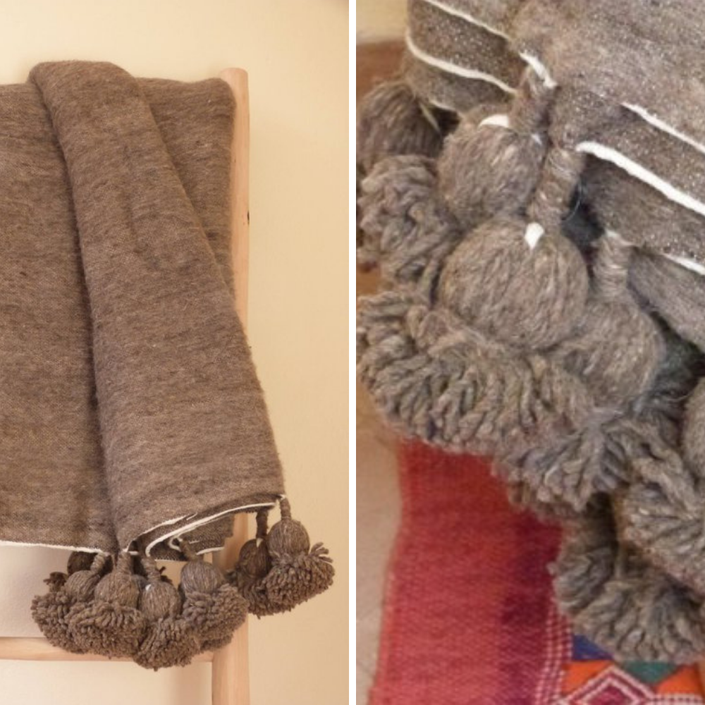 Moroccan Handmade Blanket Covered Wool Berber Gray blanket