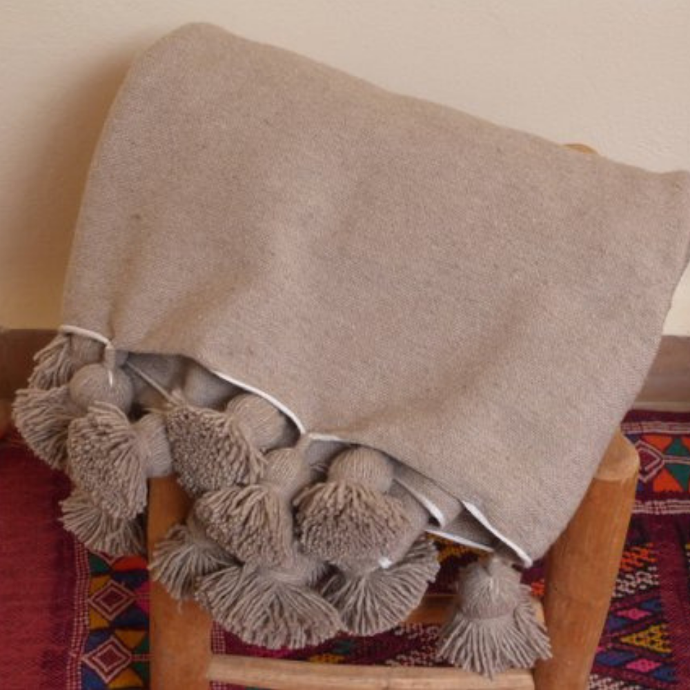 Moroccan Handmade Blanket Covered Wool Berber Biege
