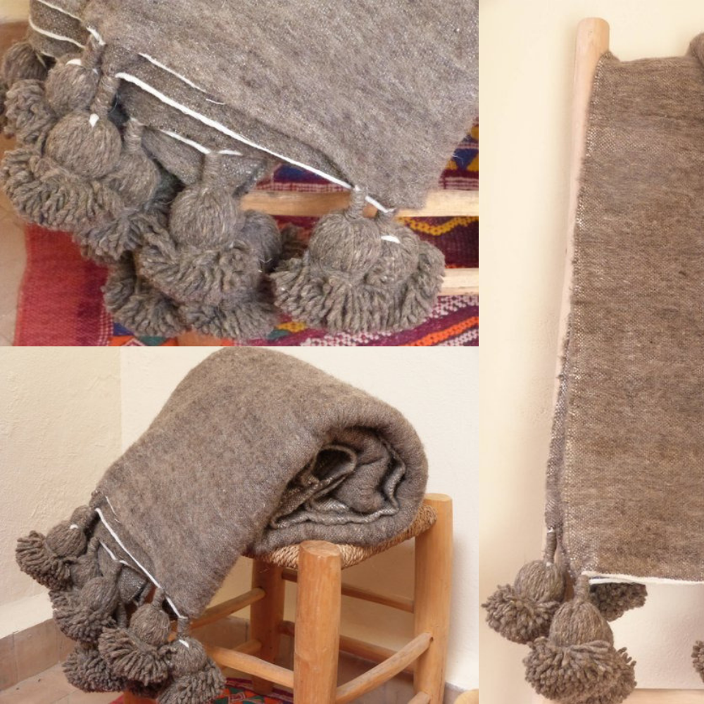 Moroccan Handmade Blanket Covered Wool Berber Gray blanket