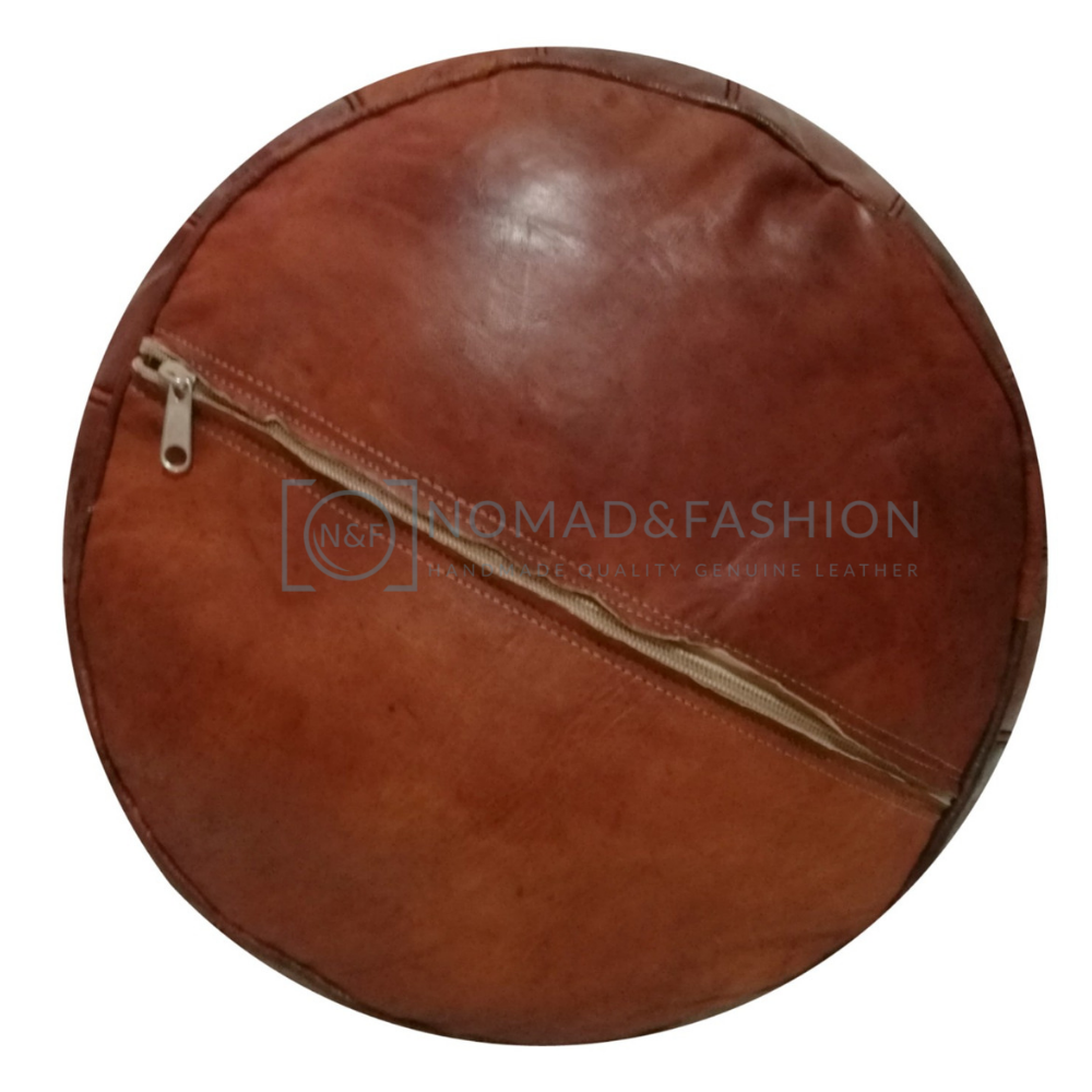 Premium handmade leather Moroccan pouf ottoman round  poof Red Brown