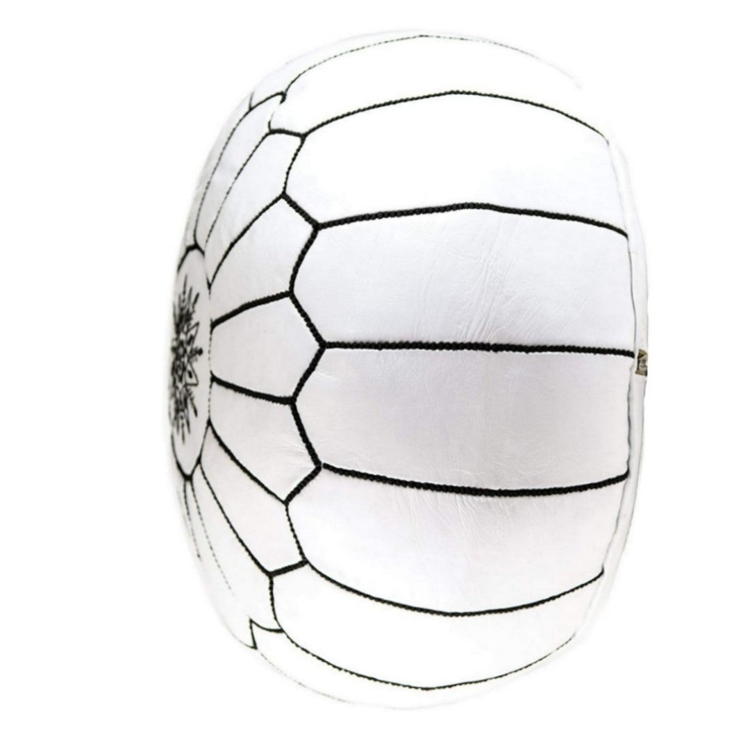 Set Of 2 Moroccan handmade leather pouf White stitched in black