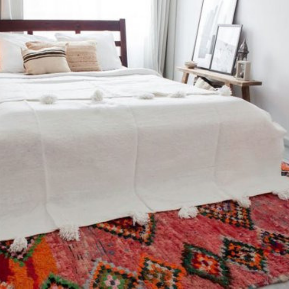 Moroccan Handmade Blanket Covered Wool Berber White blanket
